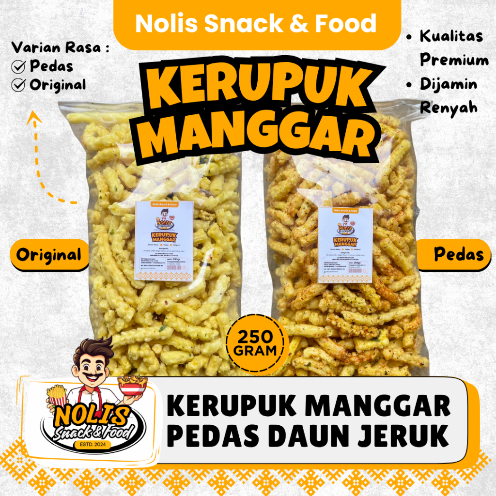

Kerupuk Manggar Pedas Daun Jeruk 250gram // Kerupuk Akar | Kerupuk Jaat | NOLIS SNACK