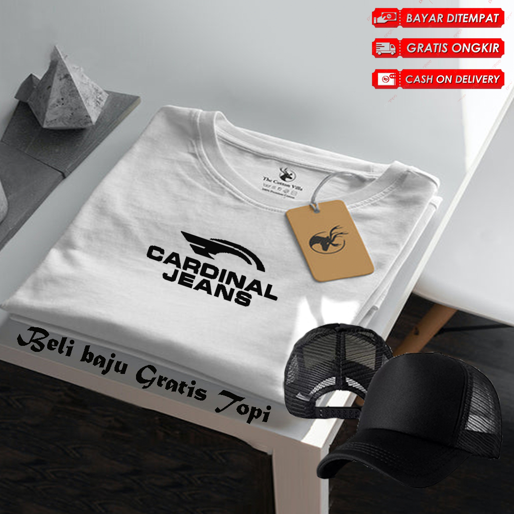 Bonus Topi Polos ...!!! Baju Kaos Distro Logo Cardinal Jeans Text Hitam Lengan Pendek Premium Qualit