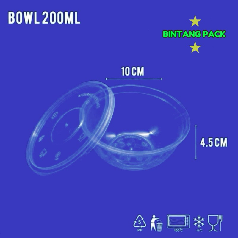 (1 PACK ISI 25 Pcs) Thinwall Bowl Bulat 200 ML / Tempat Makanan +Tutup  / Kotak Makan Bulat 200ML LI