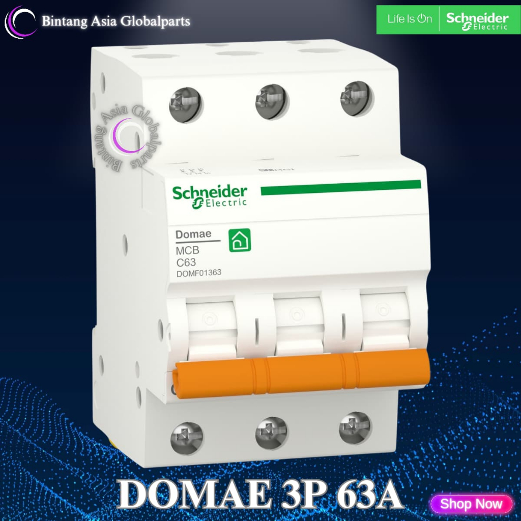 MCB 3p 63a Schneider Domae Original / MCB 3 Phase 63 Ampere DOMF01363 / MCB 3 Pole 63a New Domae