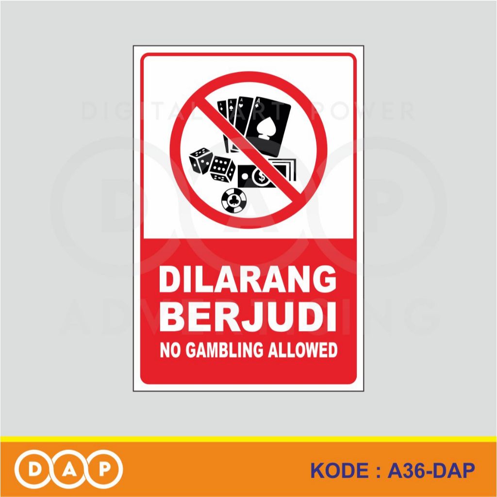 

A36 - Acrylic Sign, Stiker Akrilik Dilarang Berjudi (No Gambling), Tahan Air, Termurah, Bisa Custom