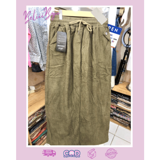 Rok Kedoray Jumbo BB 75kg – Bahan Adem, Warna Hijau Army & Coksu | Rok Wanita Kekinia