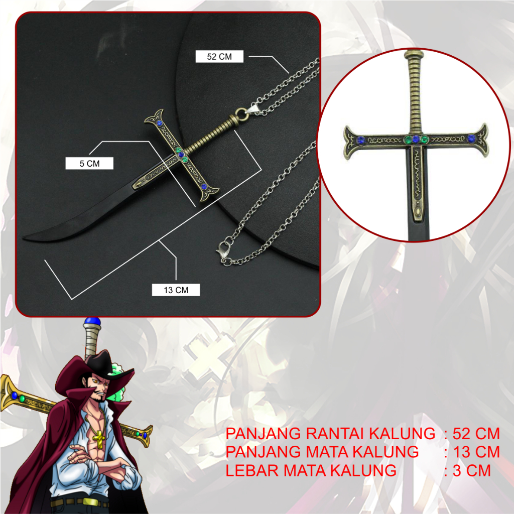 Kalung Keychain Mihawk Anime Manga One Piece Black Premium Necklace Anime Onepiece Mugiwara Kalung S
