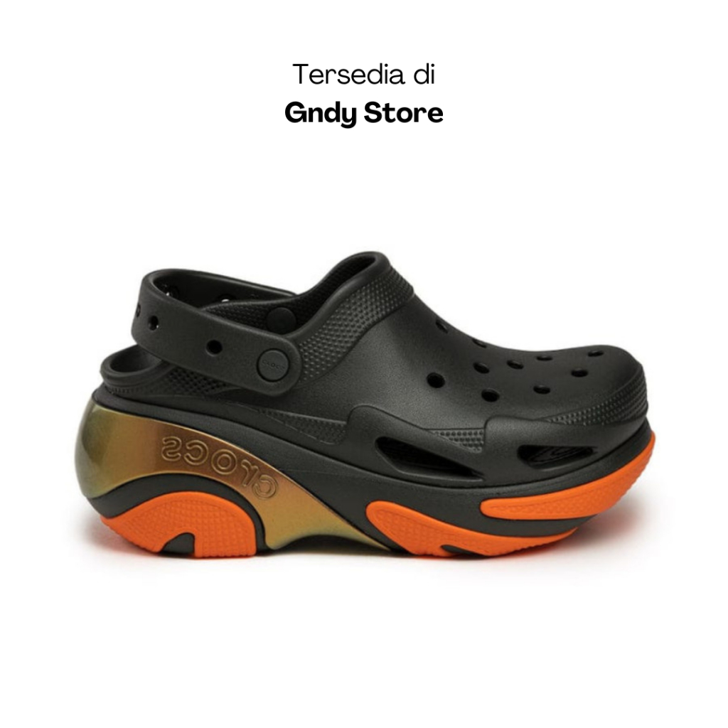 Sepatu Sandal Unisex Crocs Bubble Crush Reflector Clog 210743-3VT Black Orange