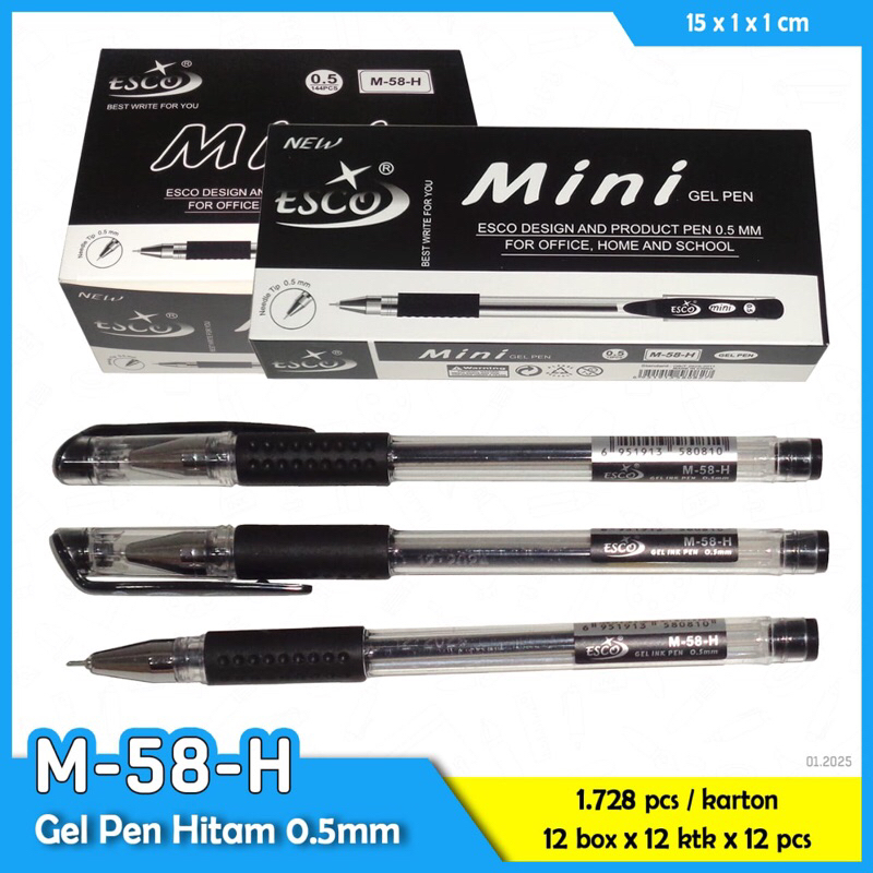 

GROSIR 1Lsn(12pcs) ESCO GEL pen MINI 0,5mm Hitam // Pen gel murah // pen hitam
