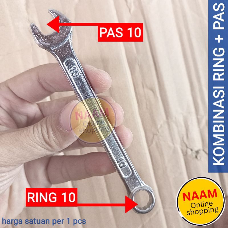 KUNCI KOMBINASI RING PAS 10 - GABUNGAN KUNCI RING 10 + KUNCI PAS 10 - KUNCI RING PAS 2 IN 1