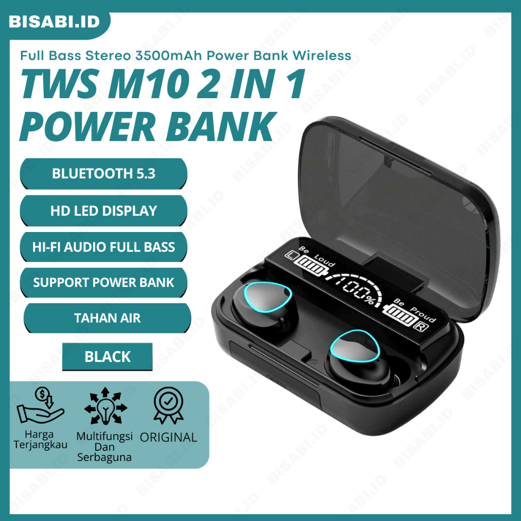 Headset Bluetooth TWS M10 Earphone Bluetooth V 5.3 Mega Bass Full Bass