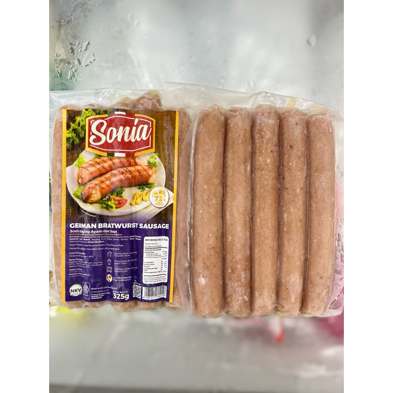 

SONIA Sosis German Bratwurst Sapi Kombinasi sehat tanpa msg Isi 5 [325gr] PREMIUM