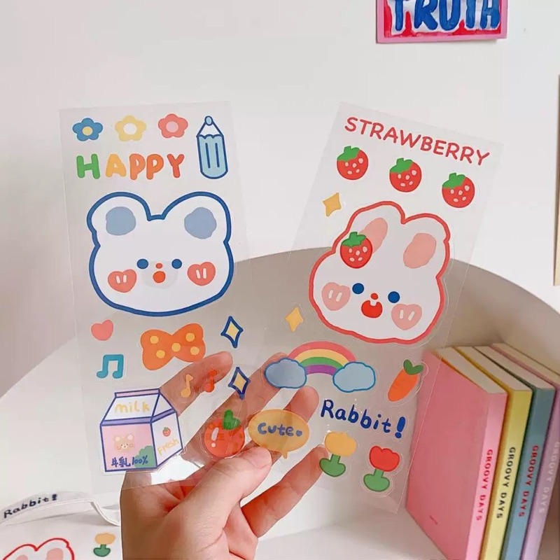 

SONIA Sticker Cartoon Lucu kelinci Aesthetic Dekorasi Buku Journal Botol Laptop Box Korean Cute Bunny Sticker Deco Scrapbook