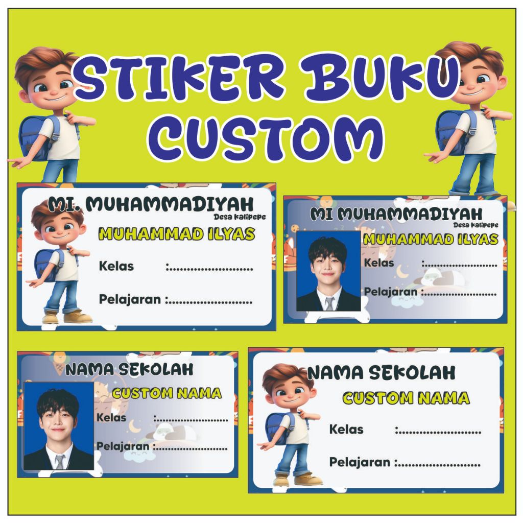 

45 PCS Stiker Nama Buku / Stiker Custom Nama Buku Sekolah Anak dengan foto