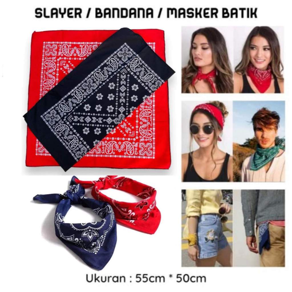 Slayer Bandana Motif Batik Slayer Saku Kantong Belakang Masker Leher Bando Ikat Kepala Kain Tangan