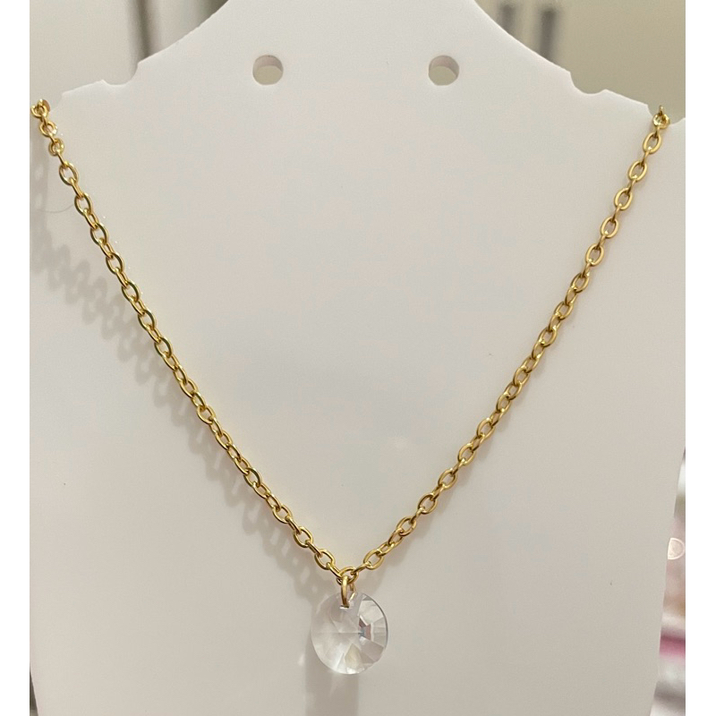 Gold Titanium Necklace with Swarovski Pendant Stainless Steel Liontin