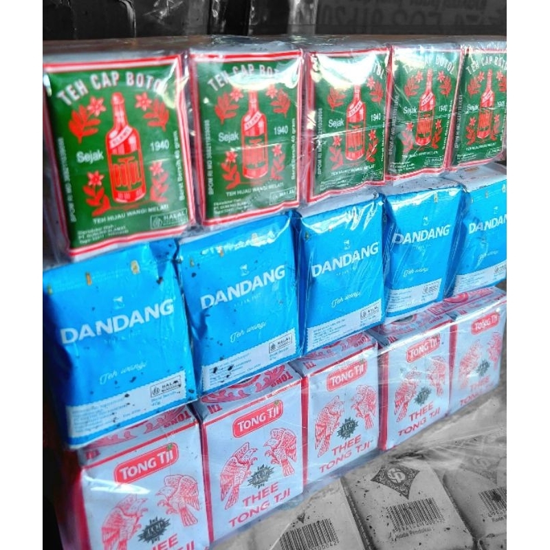 

racikan teh. [ cap botol hijau - dandang biru - tong tji super 40g ] ( PERSLOP )