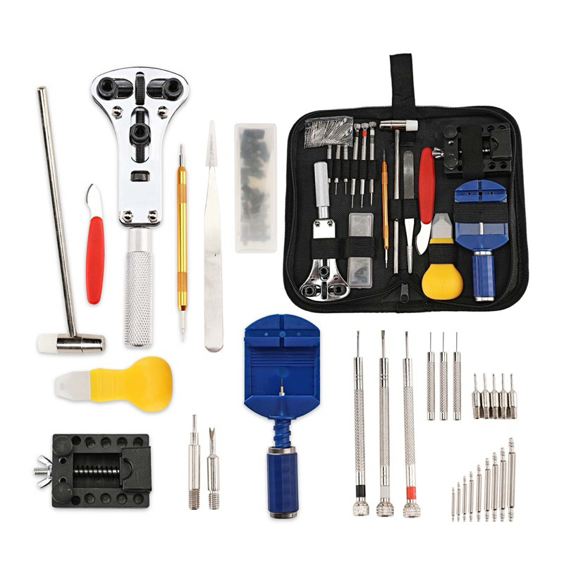 Alat service jam tangan lengkap + tas, alat reparasi jam tangan premium