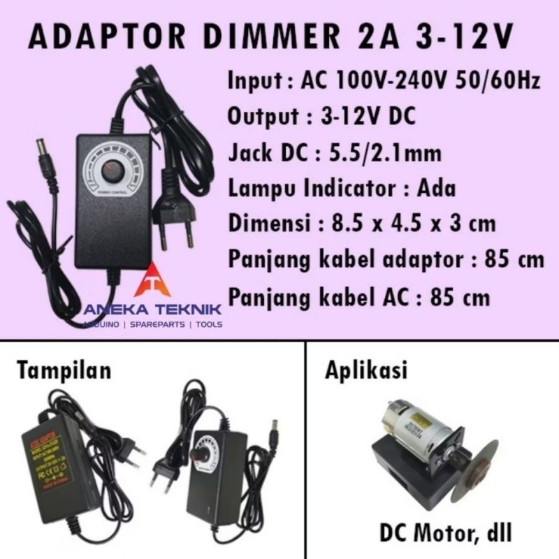 Adjustable Power Adapter Dimmer / Adaptor Dimmer 2A AC - DC 3 - 12V