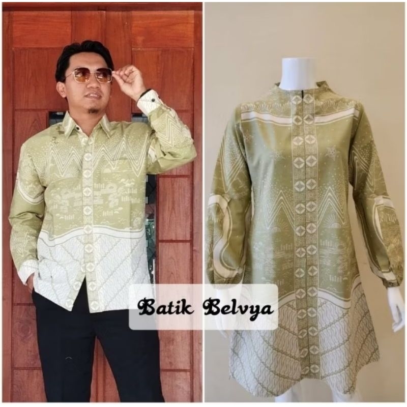 Set coupel tunik dress batik dan kemeja bahan katun premium halus dan lapis furing trikot motif hija