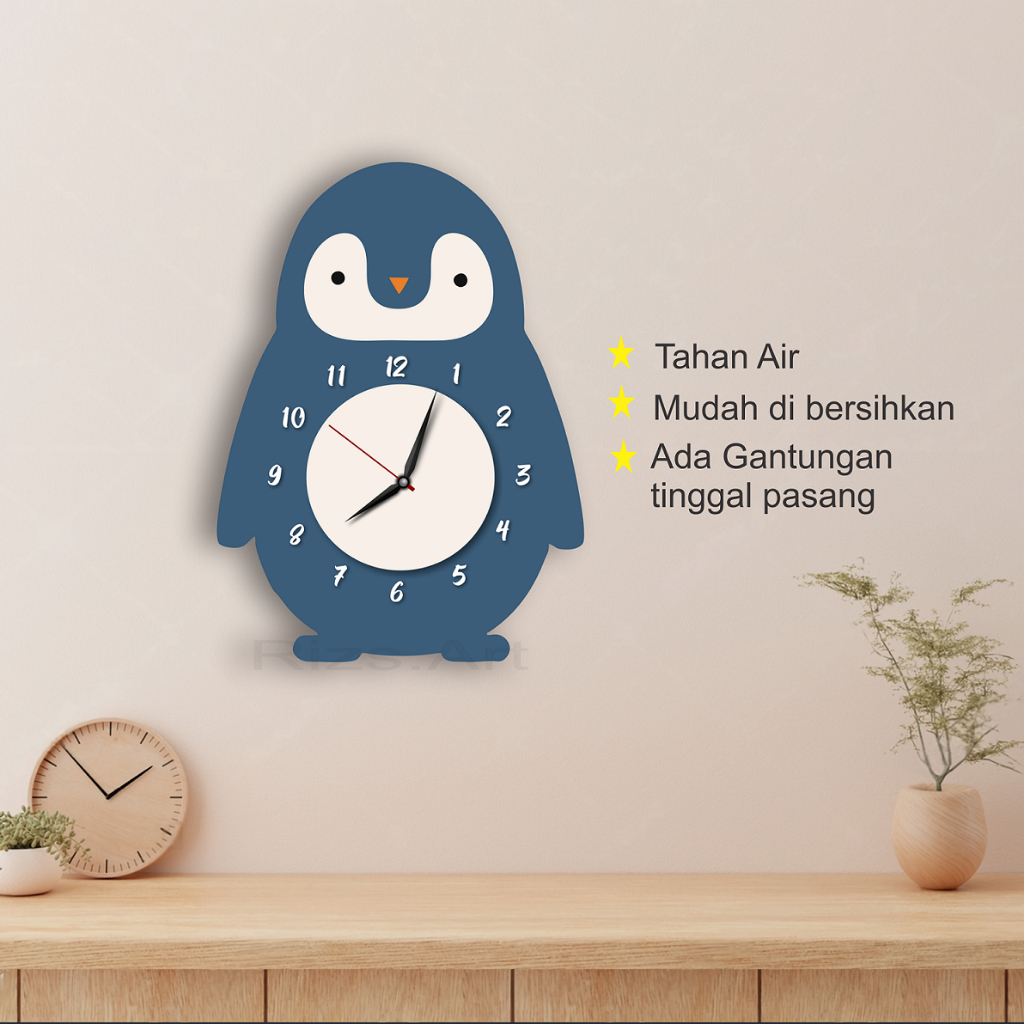 Jam Dinding-Jam dinding lucu-jam dinding ukir-jam dinding aesthetic-Jam dinding anak karakter Pengui