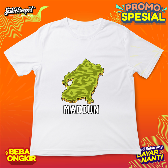 Kaos-Tshirt Peta Wilayah Madiun Jawa Timur Madiun Kota Gadis Madiun Kota Pendekar Madhioen AE Madkot