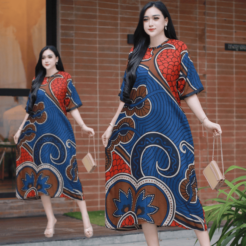 Daster Gaun Batik Wanita Motif Etnik Lengan Pendek Kekinian Terbaru Rayon Premium