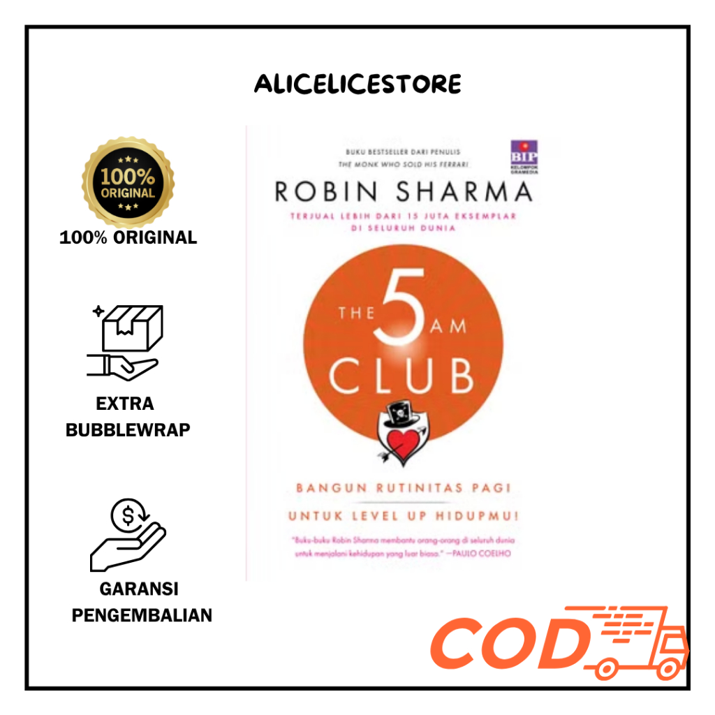 LICESTORE-The 5 AM Club : Bangun Rutinitas Pagi Untuk Level Up Hidupmu ORIGINAL BAHASA INDONESIA