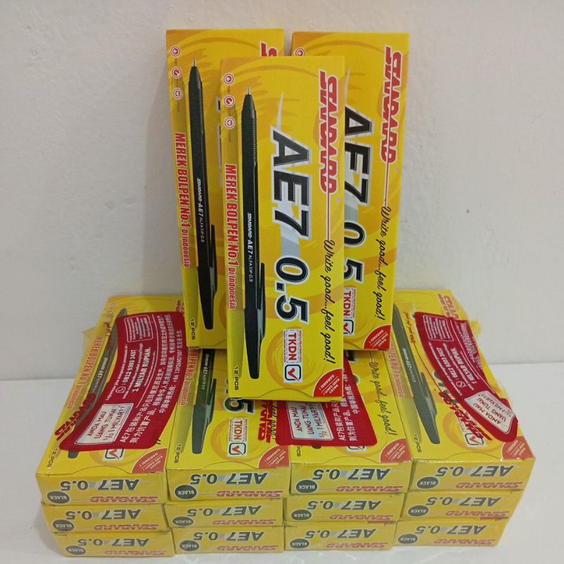 

PROMO!!!! pulpen STANDART AE7 0.5 HITAM (harga per 12 pcs) asli original 100%