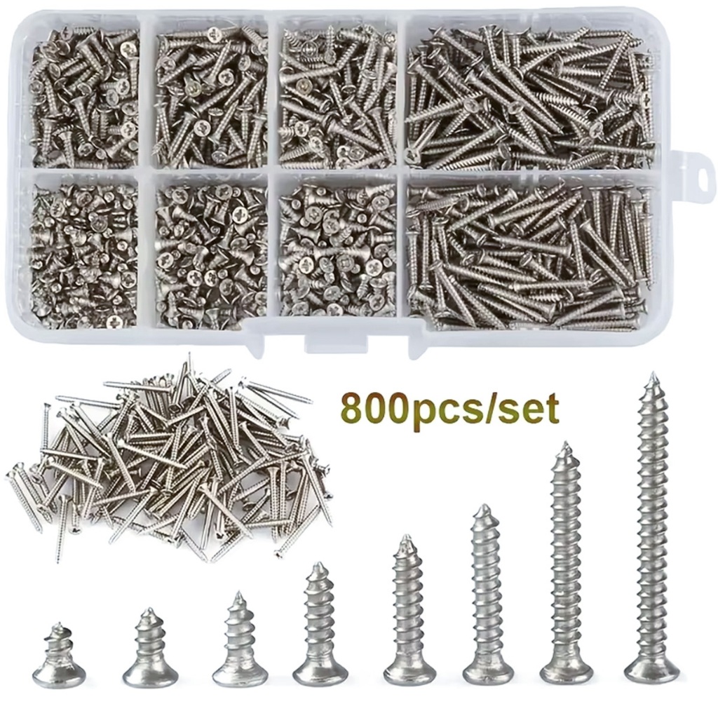 800PCS Sekrup Baja Ringan 1 Dus Multi Spesifikasi Self Tapping Screw Skrup kayu Gypsum Gantungan Cro