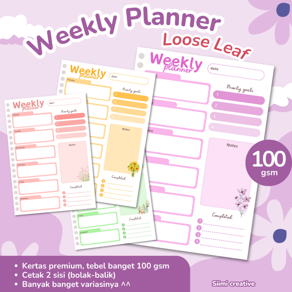 

WEEKLY PLANNER (LOOSE LEAF/ISI BINDER) A5 KERTAS BINDER NOTEBOOK