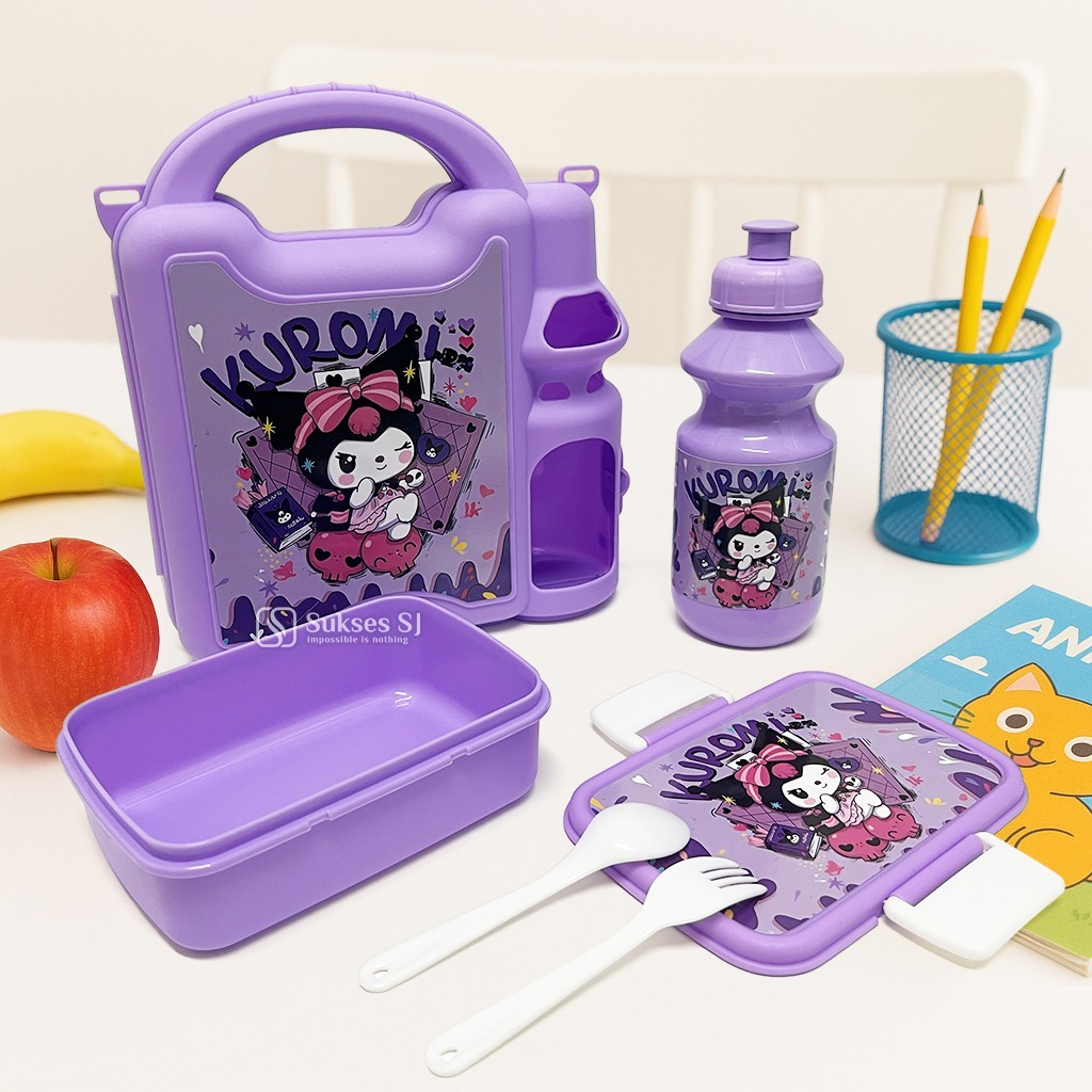 Kotak Makan Lunch Box Set Botol Minum Karakter Sanrio dan Labubu Lucu