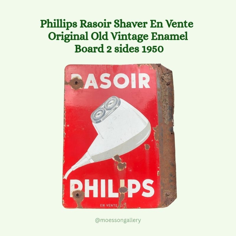 Papan Iklan Enamel Philips Rasoir Alat Cukur En Vente Ici 2 sisi 1950 Lawas Jadul Tua