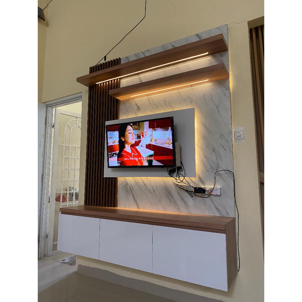 BACKDROP TV RUANG TAMU+RAK MINIMALIS/COSTUM BACKDROP TV