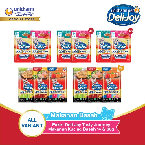 [Product Exclusive] Deli-Joy Makanan Kucing Basah 14 & 60g - (Immune (Vitamin E), Skin & Coat (Fish 