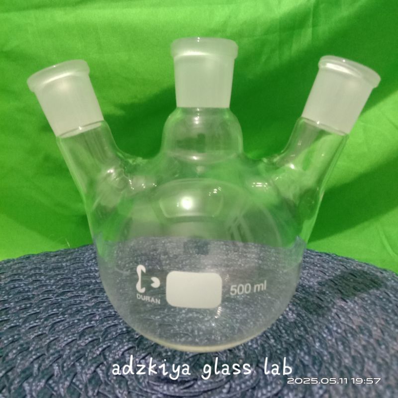 Boiling flask 3 neck 500ml duran / labu didih leher 3 500ml duran.
