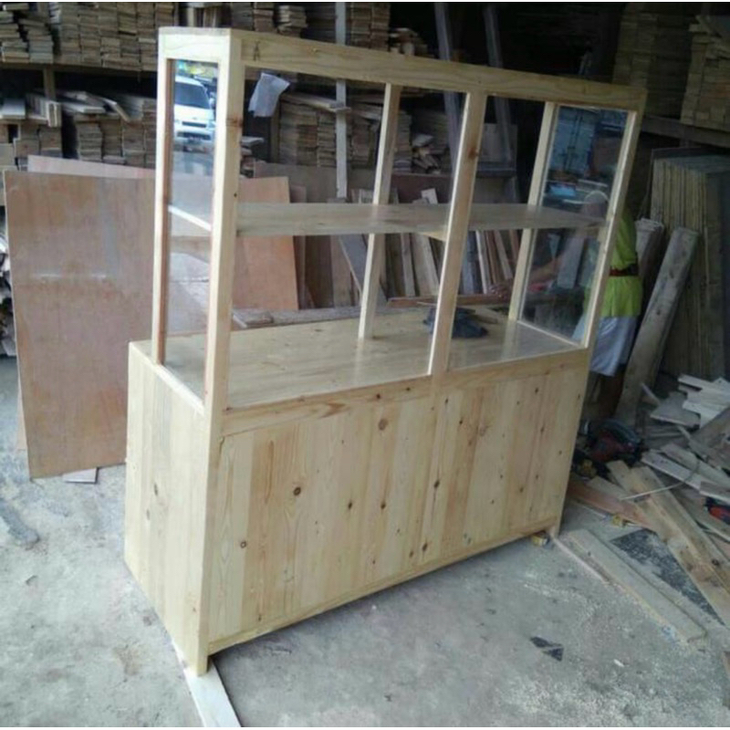 Etalase rombong kayu jati belanda / Rombong makanan kayu minimalis / Gerobak makanan kayu