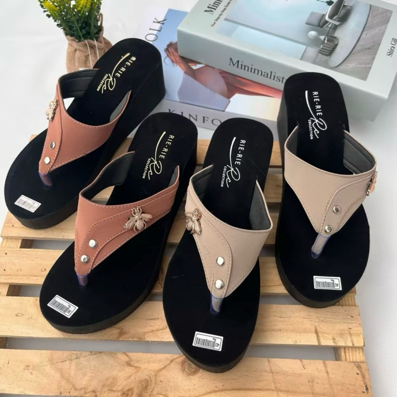 Sendal wedges Wanita jepit  Pita Solempang tinggi 5cm bahan spon eva