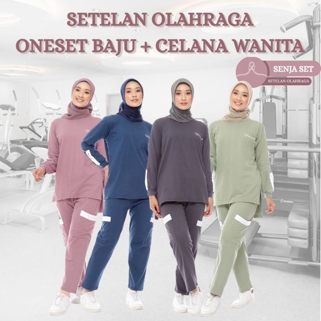 Setelan Baju Olahraga Wanita Muslimah One Set Sporty Jogging Senja-Set