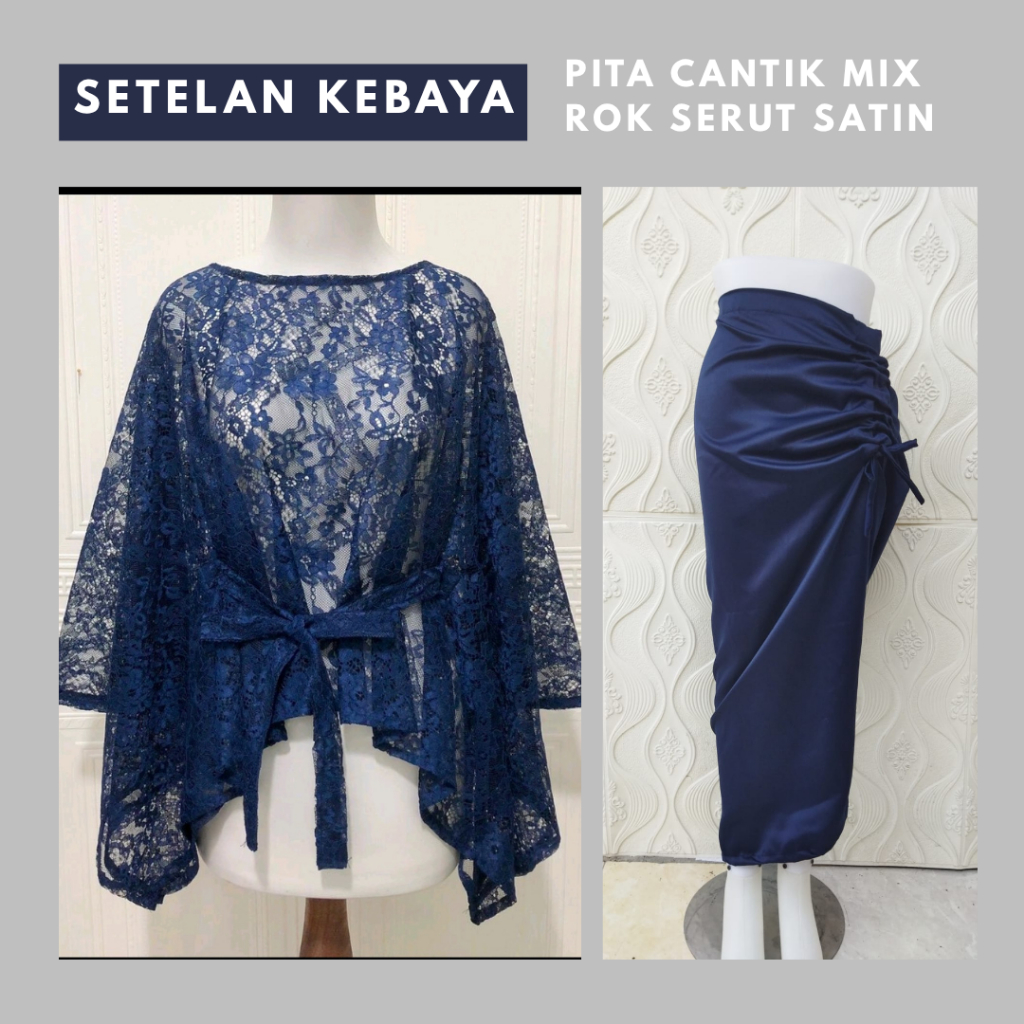 Paket setelan pita brukat mix rok serut satin Setelan kebaya modern tille outer pita cantik mix sati