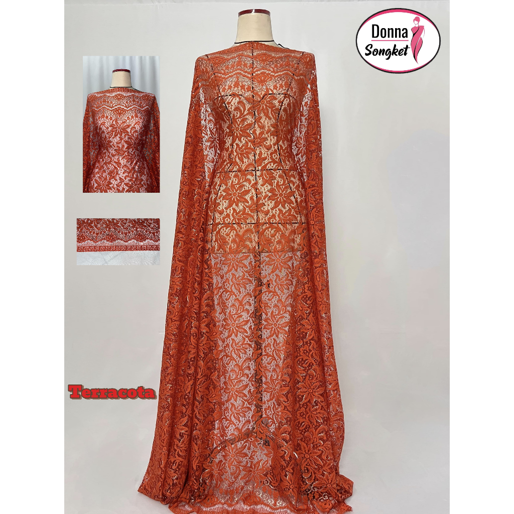 Brokat Glossy Terracota Motif Bunga Bintang