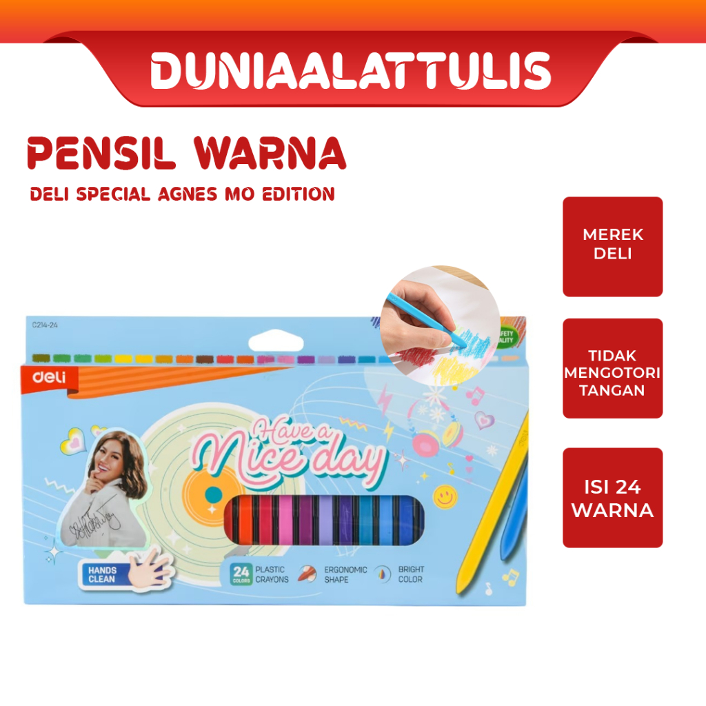 

DELI - CRAYON PLASTIK / CAT CRAYON CC214-24 ISI 24 WARNA SPECIAL AGNES MO EDITION