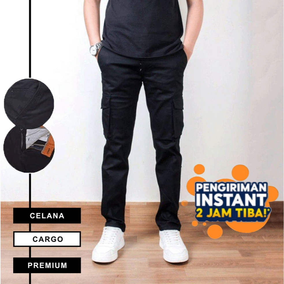 CELANA Cargo panjang pria Gunung PDL  Banyak Kantong Kaki Lebar Hijau Army - L Bark Store