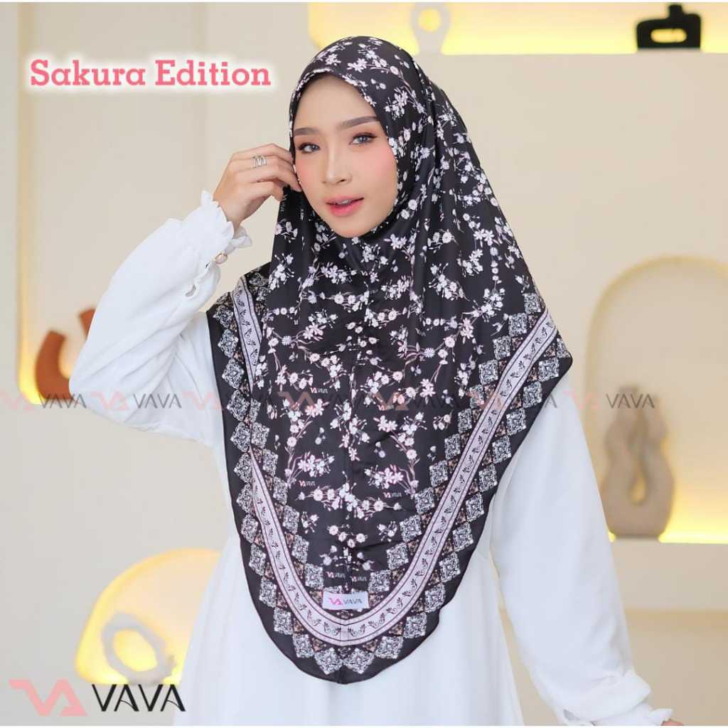 VAVA Hijab - Sakura Motif Jilbab Khimar Malay Printing Sublim Non Pet Instan Syari Kerudung Muslim P