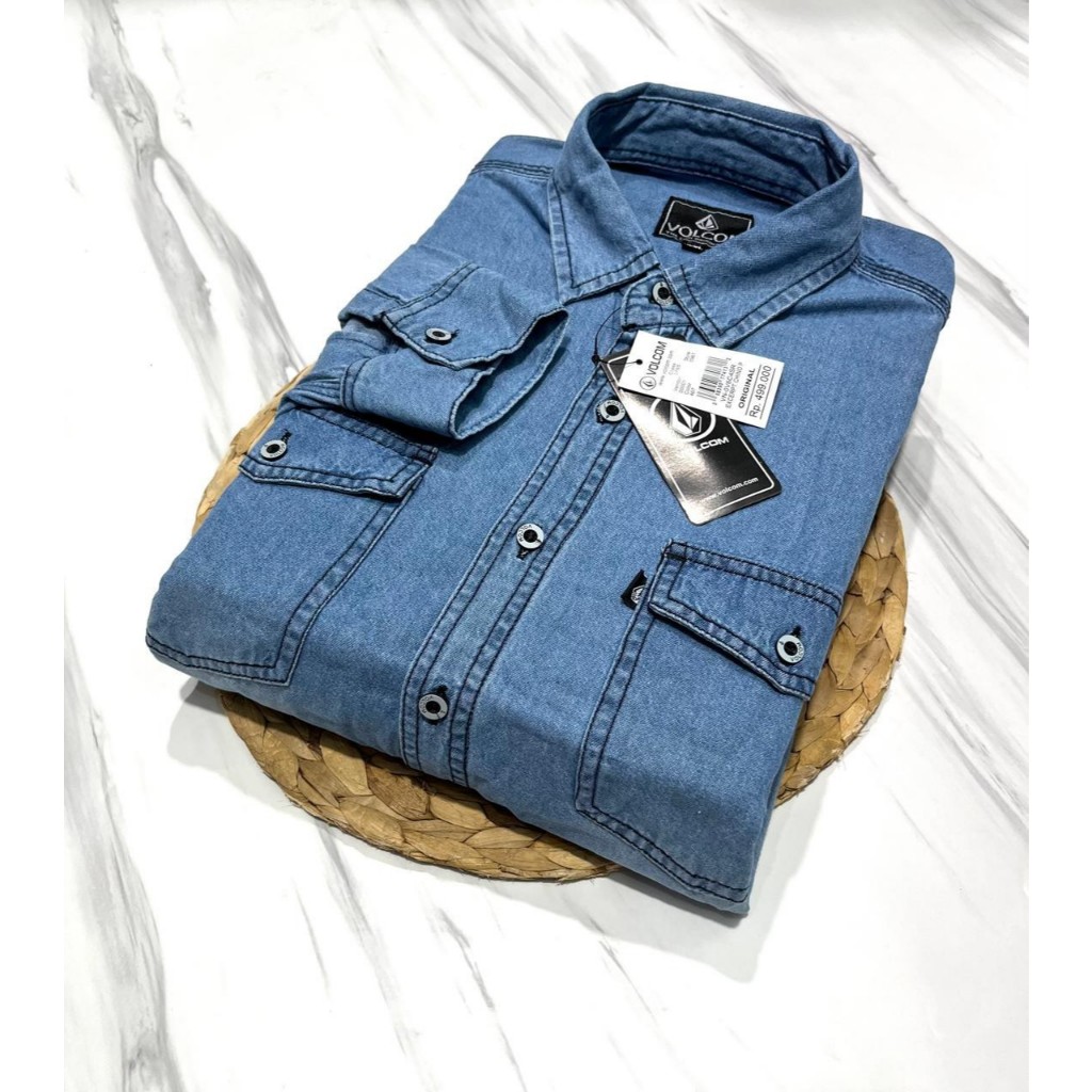 Kemeja Jeans Pria Jumbo Lengan Panjang Bioblitz Keren Distro Bandung Hem Denim Terbaru Edu Store