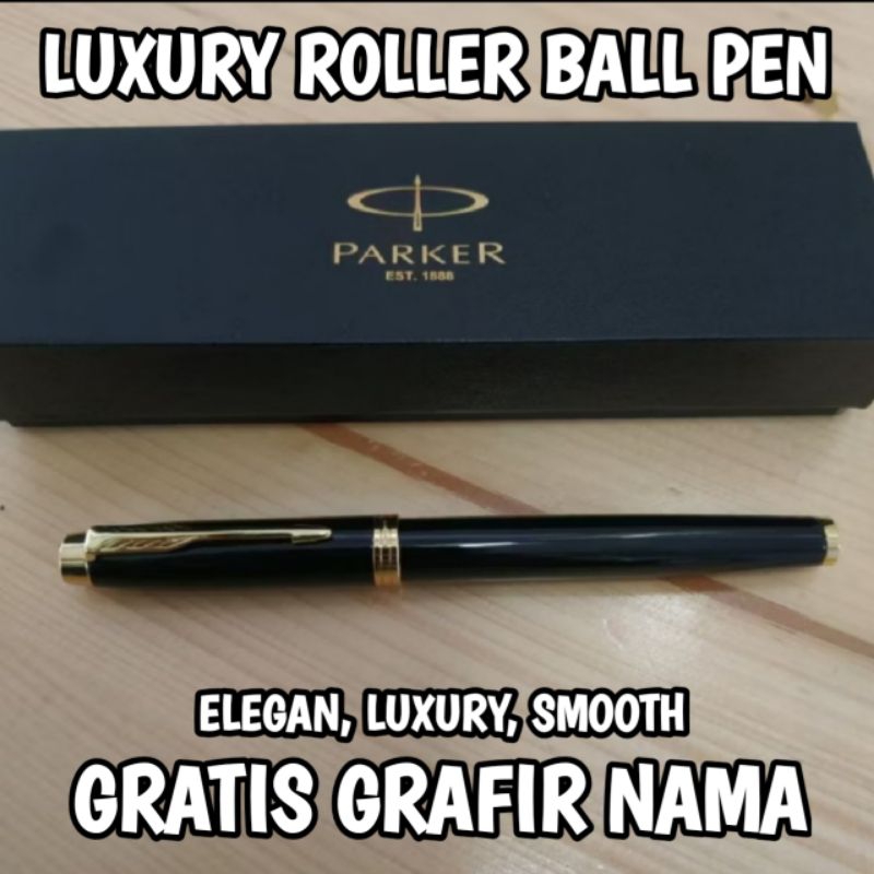 

Pulpen Mewah Luxury Roller Ball Sign Pen Parker Gold Clip Gratis Grafir Nama/Logo Lengkap Dengan Box Exlusive