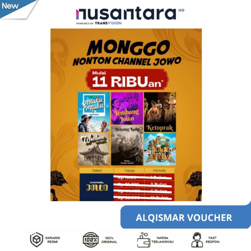 TV VOUCHER Paket  Nusantara HD Paket Jowo 1Bulan 3Bulan 6Bulan 12Bulan Khusu jowo TV
