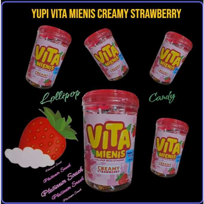 

Yupi Vita Mienis Creamy Strawberry | Lollipop Candy | Isi 24 Pcs