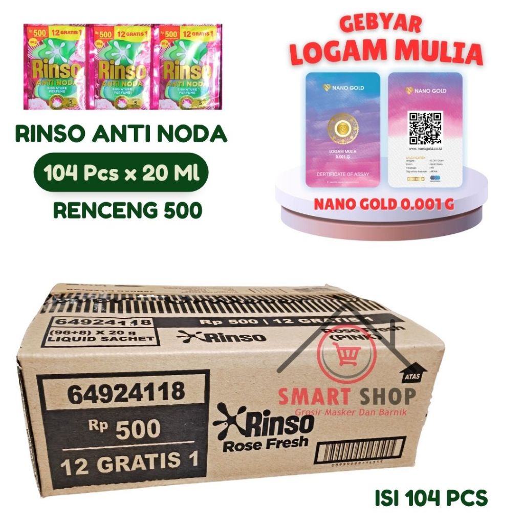 1 DUS Rinso Cair Renceng 20 ml isi 104 sachet Anti Noda