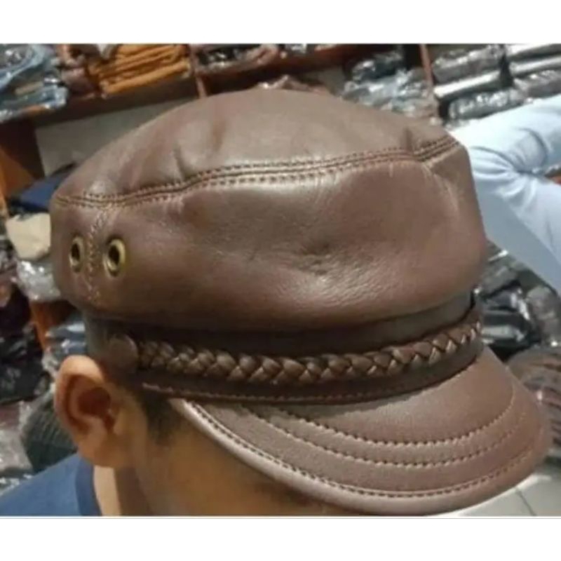 topi nahkoda kulit asli • topi kulit nahkoda