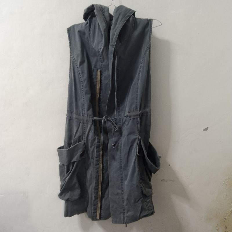 Rompi Hoodie Wanita Model Parka Tanpa Lengan-Rompi Panjang Streetwear Casual