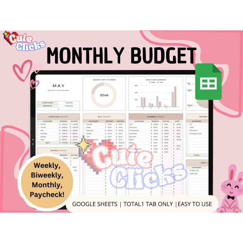 Monthly Budget Spreadsheet | Budget Planner | Simple Annual Budget | Personal Finances | Easy Google