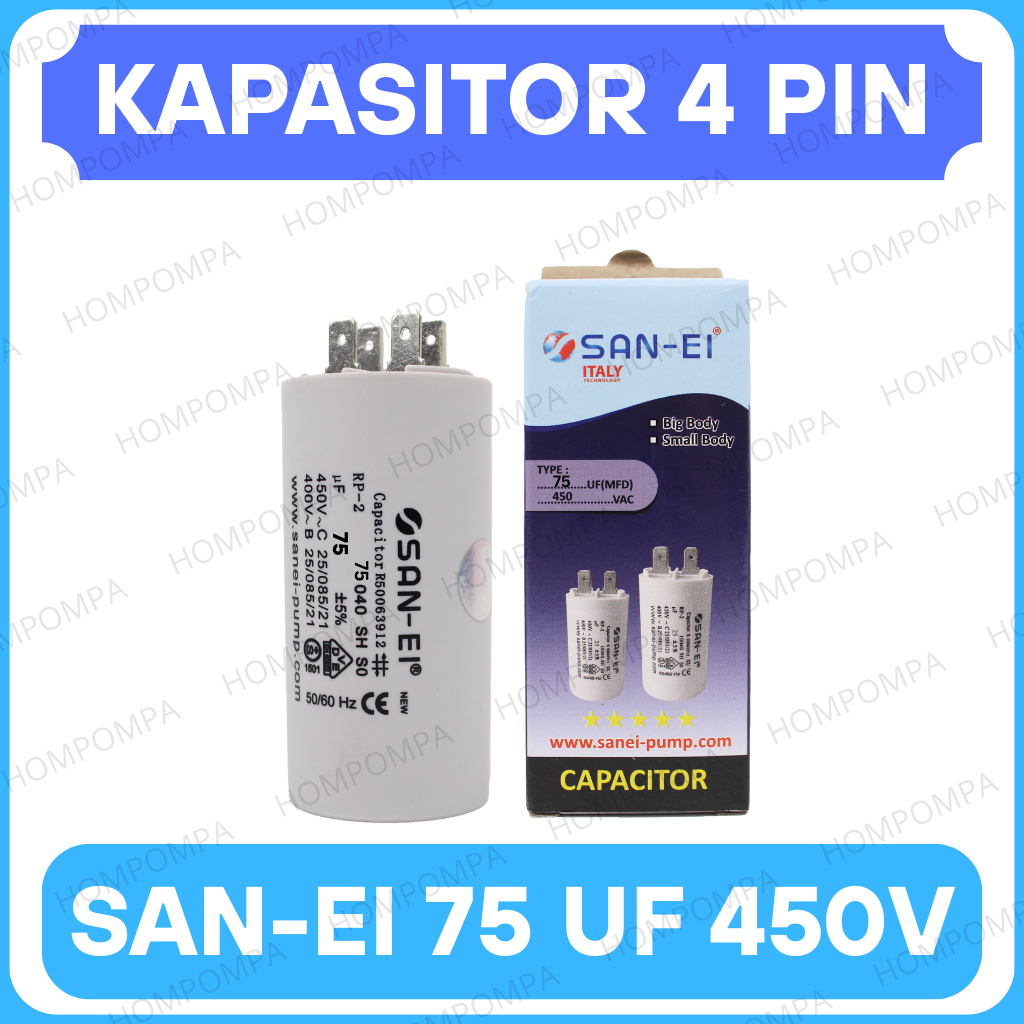 KAPASITOR 4 KAKI 75 UF SANEI - CAPACITOR WHITEPOLE 75UF 4 PIN SAN-EI