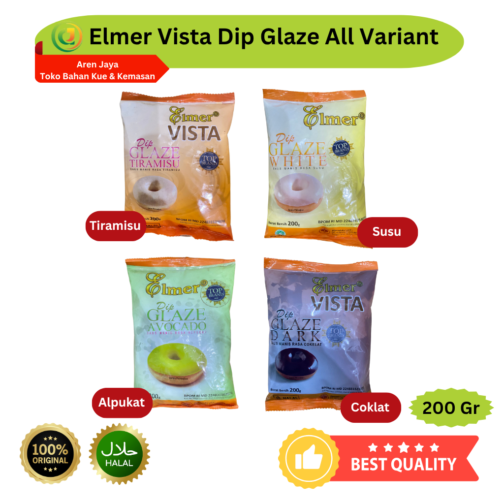 

Elmer Vista Dip Glaze Topping Donat Topping Kue All Variant 200 Gram Original